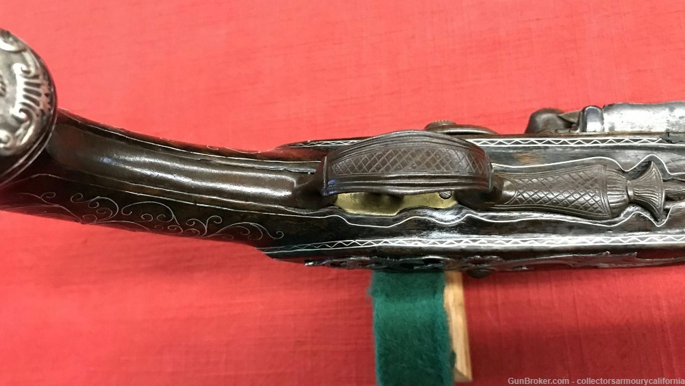 Splendid Silver Mounted Indian Flintlock Kubur Holster Pistol Circa 1800-img-18