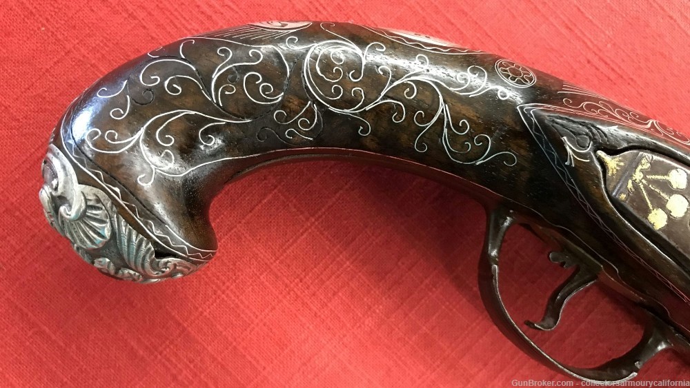 Splendid Silver Mounted Indian Flintlock Kubur Holster Pistol Circa 1800-img-6