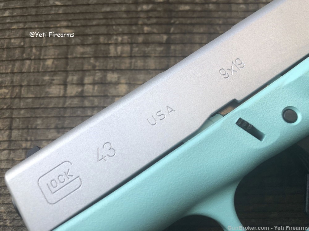 Glock 43 9mm Satin Aluminum & Robins Egg Blue Cerakote 2 Mags No CC Fee-img-4