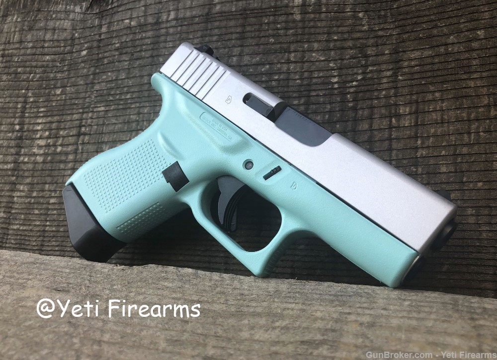 Glock 43 9mm Satin Aluminum & Robins Egg Blue Cerakote 2 Mags No CC Fee-img-1