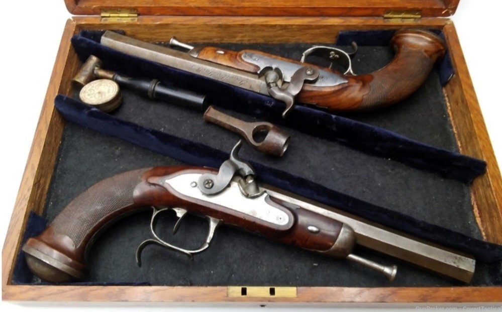 Antique Matched Pair French Percussion Pistols -img-0