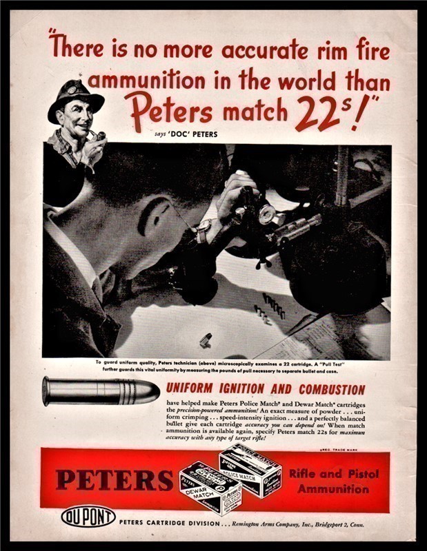 1946 PETERS Police Match .22 Ammunition PRINT AD-img-0