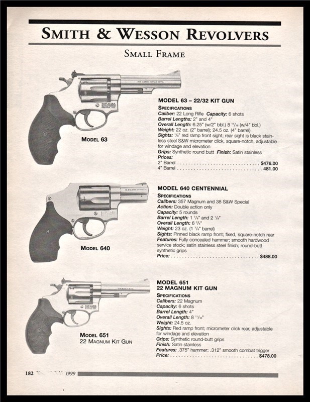 1999 SMITH & WESSON 63, 640, 651 Revolver PRINT AD-img-0