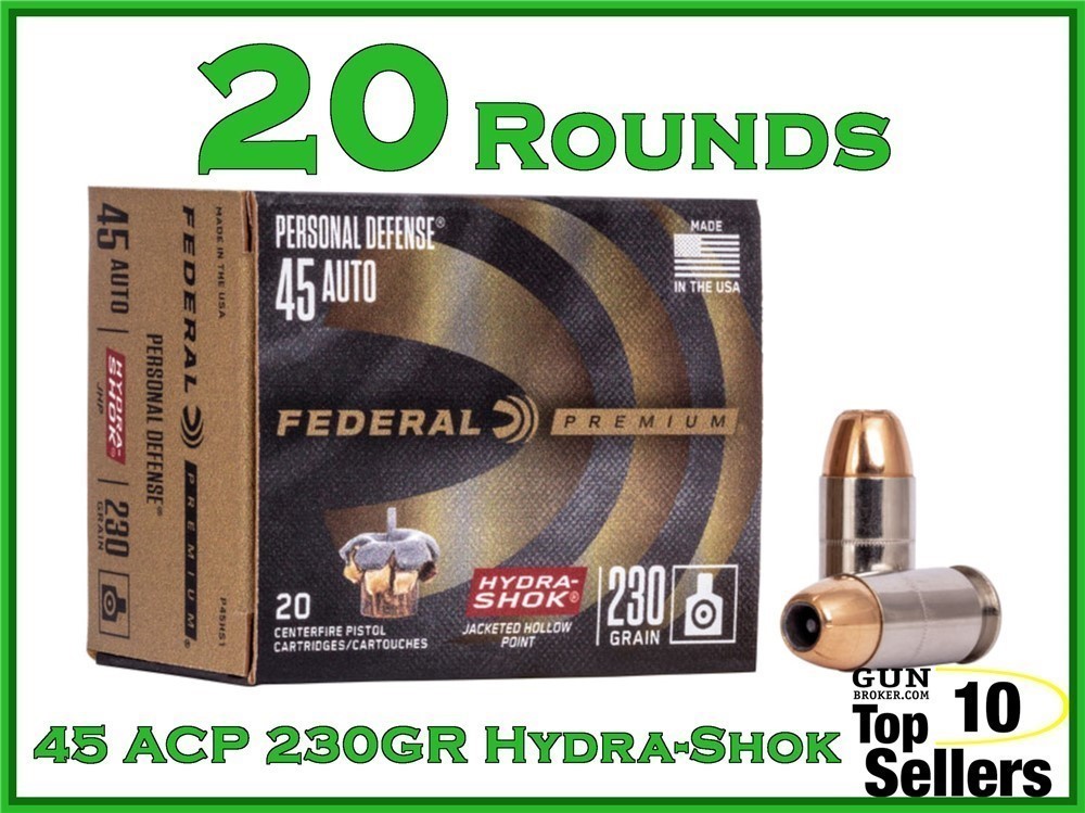 Federal Personal Defense Hydra Shok 45 ACP jacketed HOLLOW POINT 20ct BOX -img-0