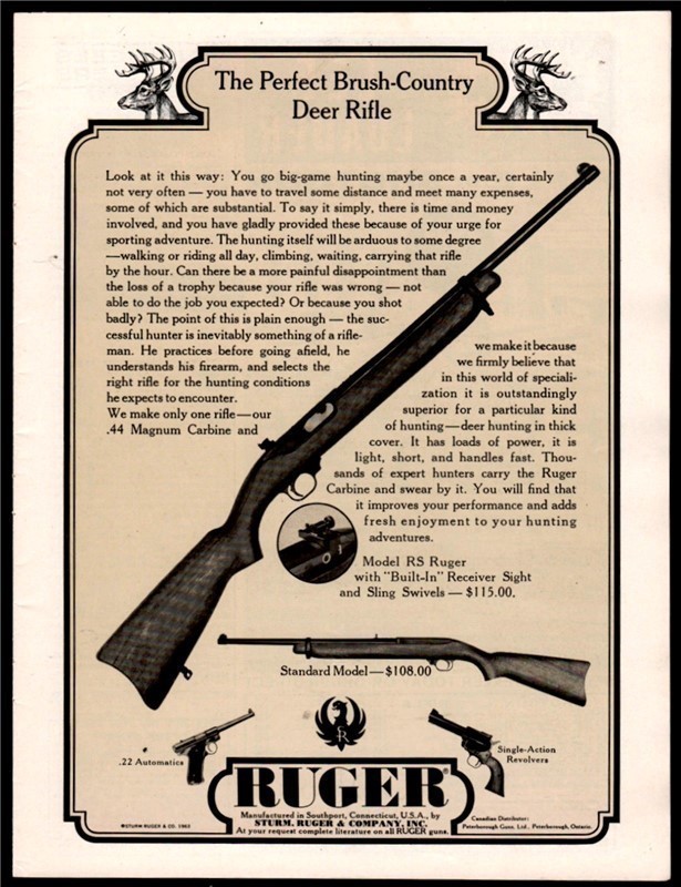 1963 RUGER RS & Standard Model Rifle Carbine AD-img-0