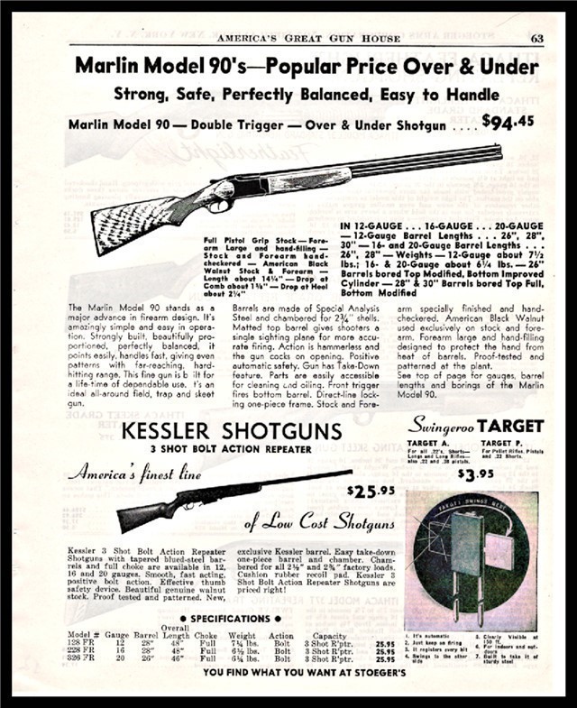 1952 MARLIN 90 Over Under Shotgun PRINT AD-img-1