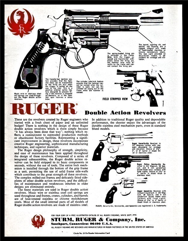 1982 RUGER DA Revolver Field-stripped View PRINT AD-img-0