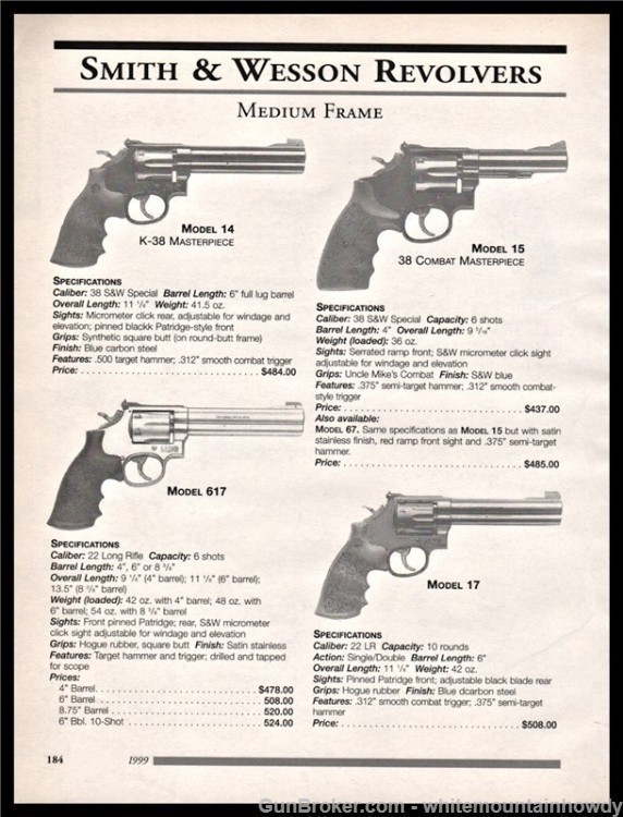 1999 SMITH & WESSON 14, 15, 617, 17 Revolver PRINT AD-img-0