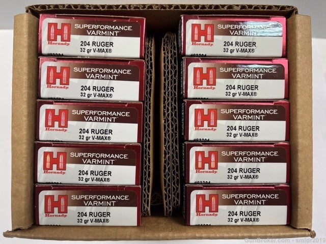 Hornady 204 Ruger "32 GRAIN" V-MAX 10 Boxes 200 Round Case New!-img-0