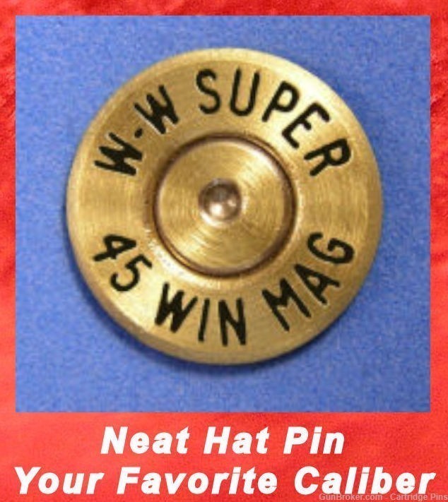 W-W SUPER  45 WIN MAG    Brass  Cartridge Hat Pin  Tie Tac  Ammo Bullet-img-0