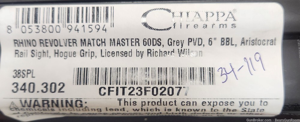 Chiappa Rhino 60DS Match Master 38spl 6" barrel NIB -img-9