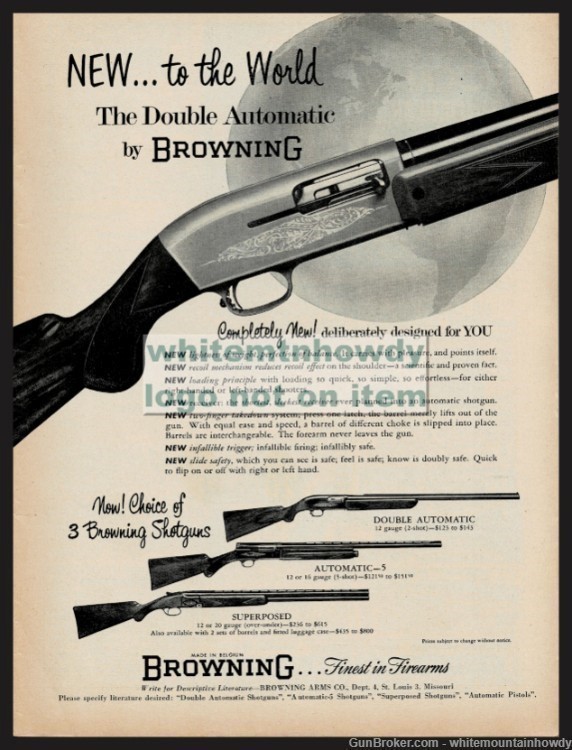 1955 BROWNING Belgium AutomaticDoubleSuperposed Shotgun Vintage PRINT AD-img-0