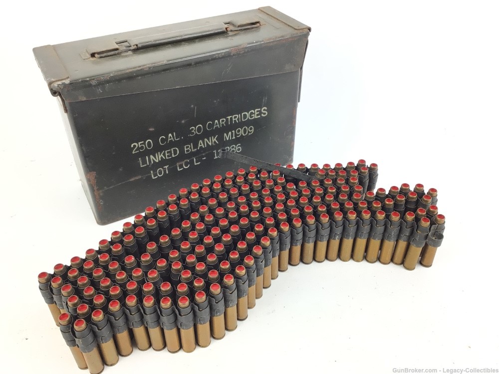 200+- Rounds .30 Cal. Cartridges Linked Blanks M1909 With Matching Ammo Can-img-1
