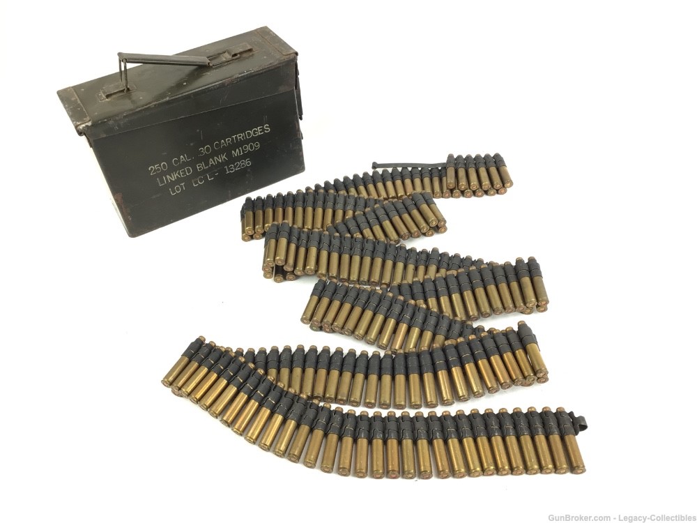 200+- Rounds .30 Cal. Cartridges Linked Blanks M1909 With Matching Ammo Can-img-0