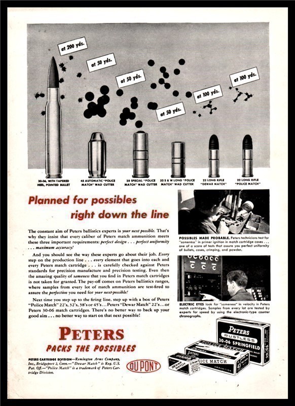 1950 PETERS Ammunition Bullets Vintage PRINT AD-img-0