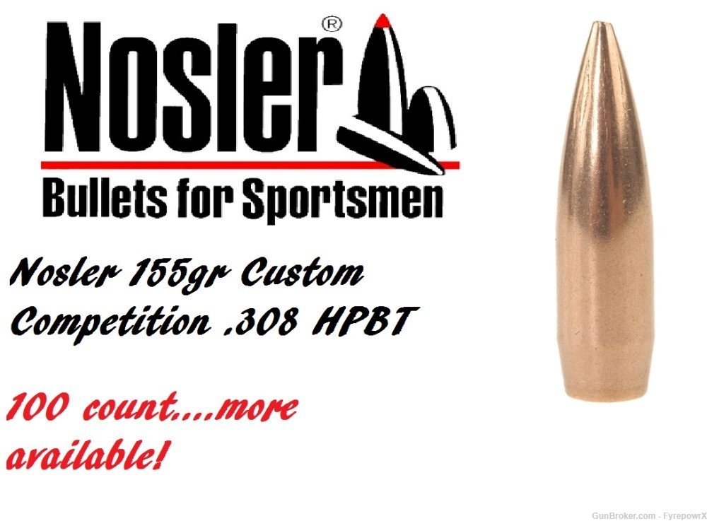  .308 Nosler 155gr Custom Competition bullets 100 count-img-0