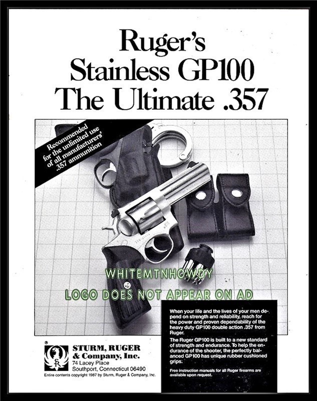 1987 RUGER Stainless GP100 .357 Revolver Print AD-img-0