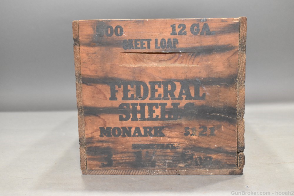 Vintage Federal Ammunition Wood CRATE Hi Power Skeet Load 12 G #9 Chilled-img-3