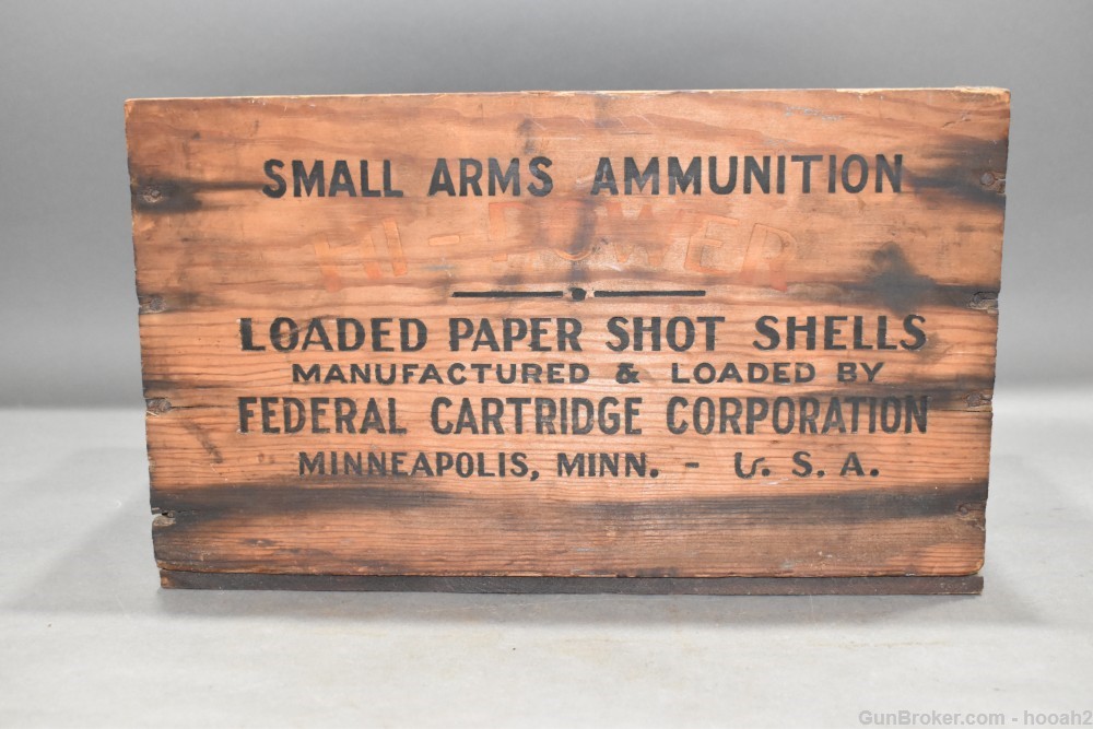 Vintage Federal Ammunition Wood CRATE Hi Power Skeet Load 12 G #9 Chilled-img-2