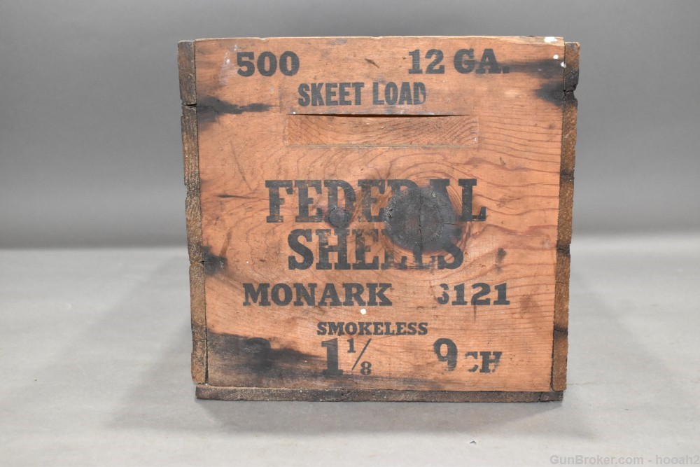 Vintage Federal Ammunition Wood CRATE Hi Power Skeet Load 12 G #9 Chilled-img-1