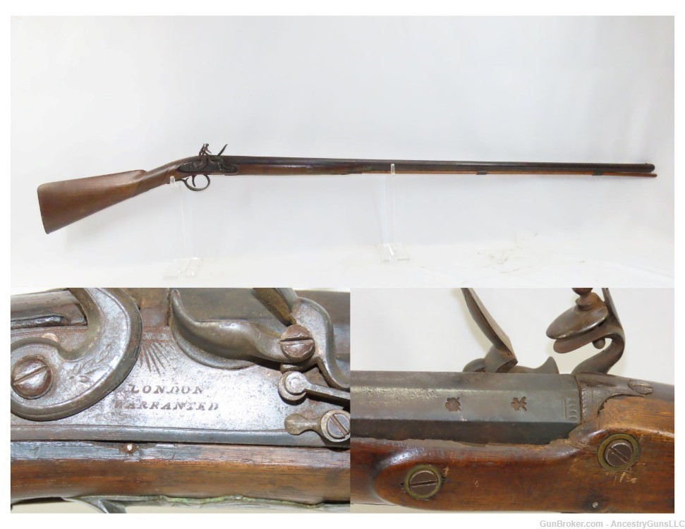 Antique FLINTLOCK Smoothbore Musket .64 18 Gauge FOWLER Birmingham British -img-0