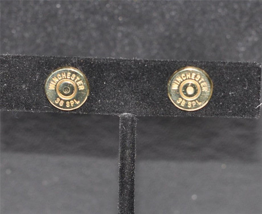 Winchester 38 Special Bullet Earrings Sterling Posts & Backs Custom Made US-img-0