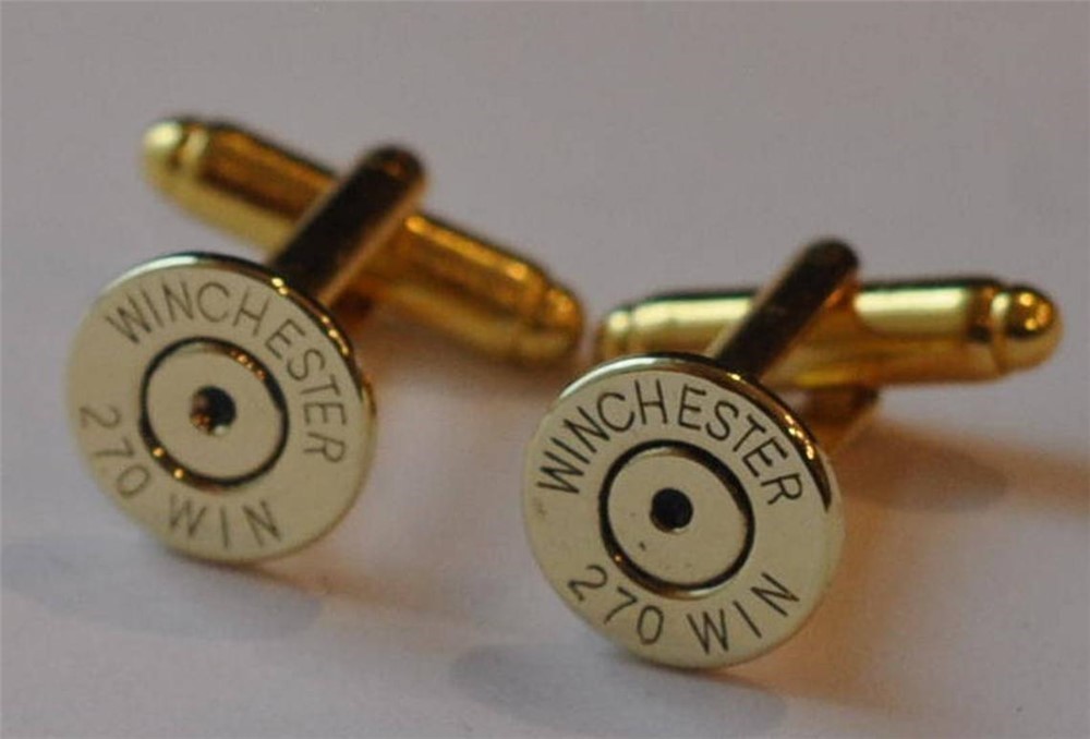 Winchester 270 Caliber Brass Bullet Casing Cufflinks Custom Made in the USA-img-0
