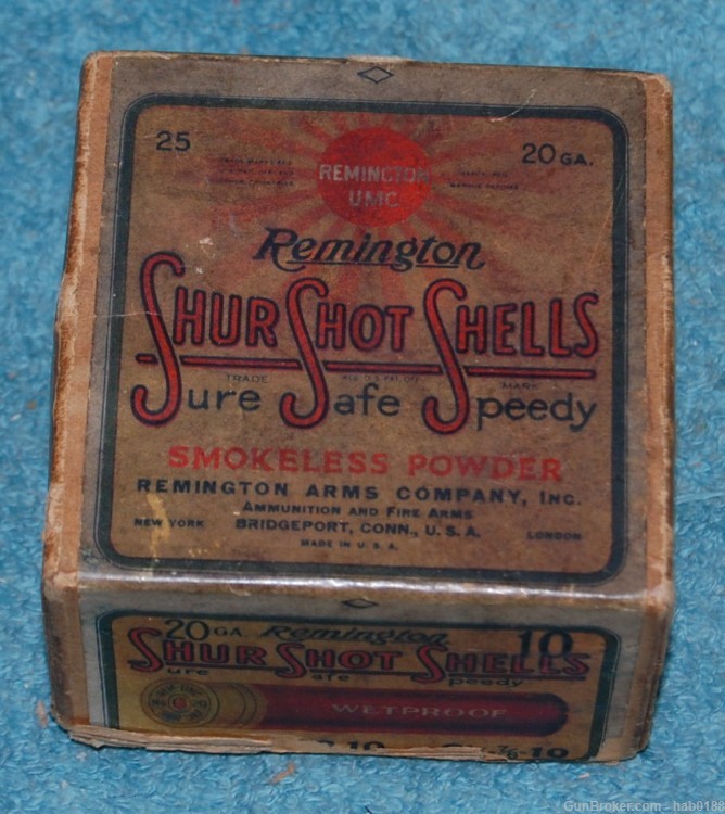 Vintage Full 2 Piece Box of Remington Shur Shot Shells 20 Gauge #10 Shot-img-0