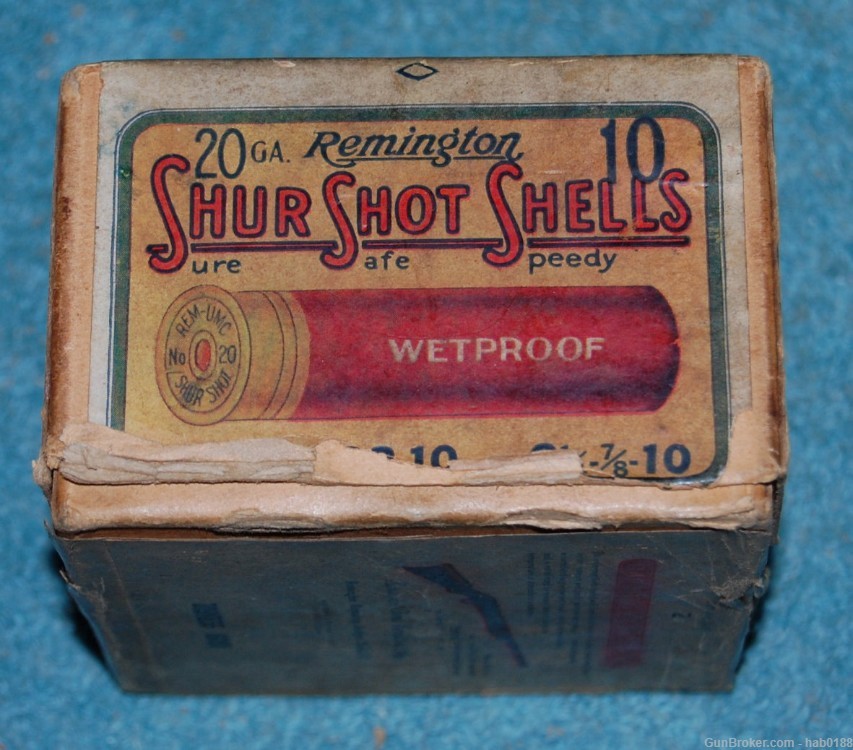 Vintage Full 2 Piece Box of Remington Shur Shot Shells 20 Gauge #10 Shot-img-1