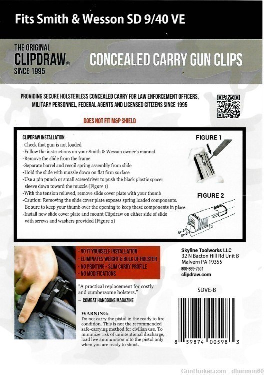 Clipdraw Belt Clip for Smith & Wesson SDVE 9mm or .40 IWB OWB Black Ambi-img-1