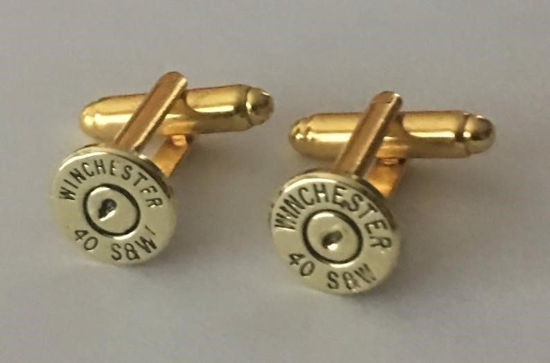 Winchester 40 Caliber Smith Wesson Brass Bullet Casing Cufflinks-img-0