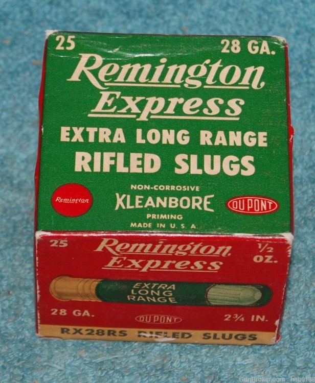 Vintage Full Box of Remington Express Long Range 28 Gauge Rifled Slugs-img-0