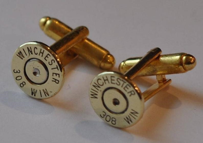 Winchester 308 Caliber Brass Bullet Casing Cufflinks Custom Made in the USA-img-0