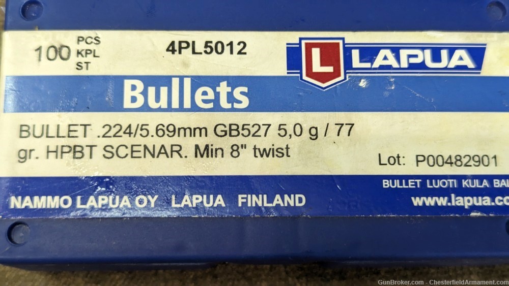 Lupua Scenar 77gr Match bullets,  22 cal,  sealed box-img-1