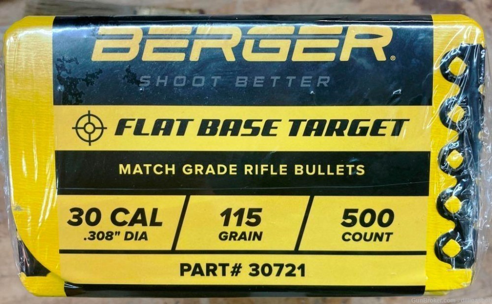 BERGER 308 TARGET BULLETS # 30721 THE 115 GR FLAT BASE UNOPENED BOX OF 500-img-1