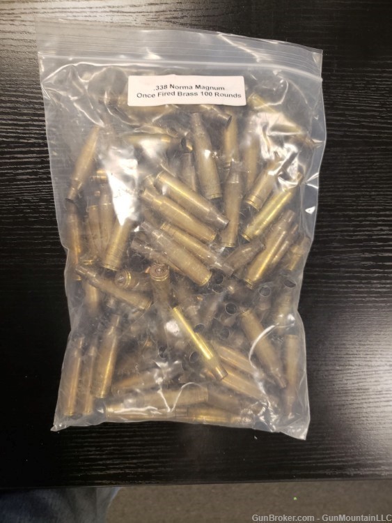  .338 Norma Magnum military, once fired, mixed headstamps, bag of 100  -img-2