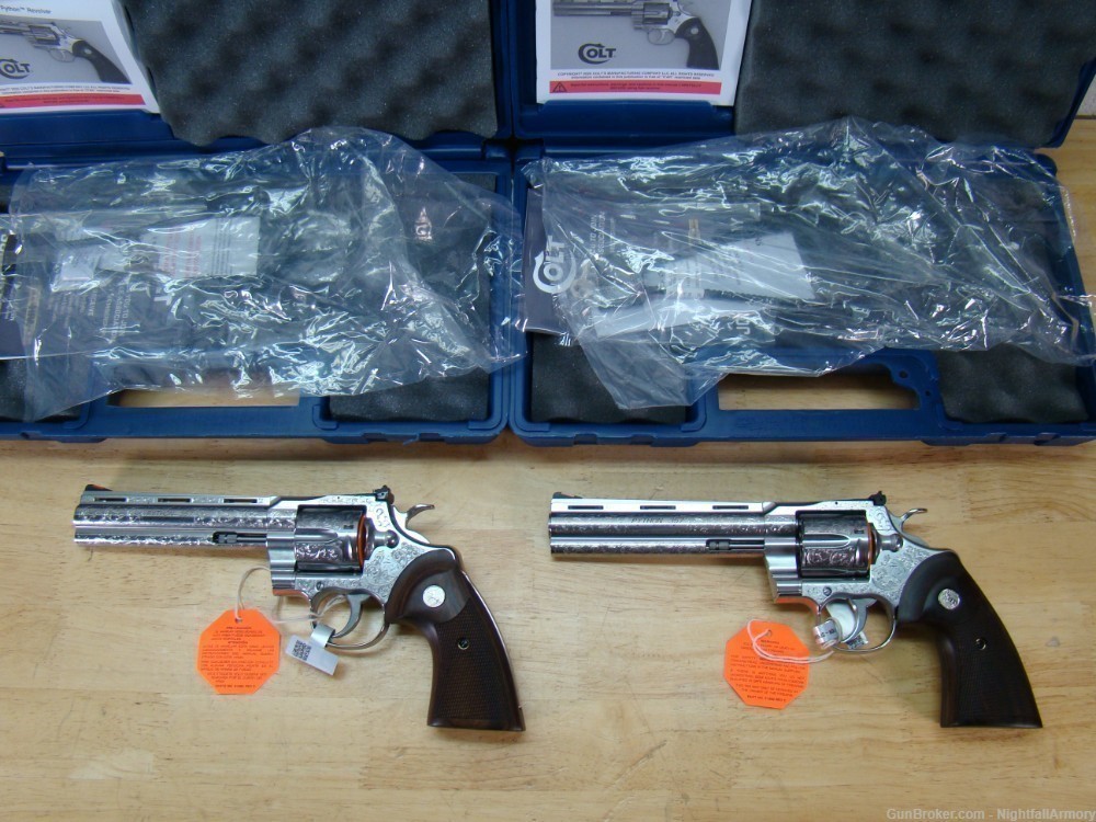 Pair of Colt Python .357 MAG Revolvers 6" SS 357 Magnum Consec #'s Engraved-img-7
