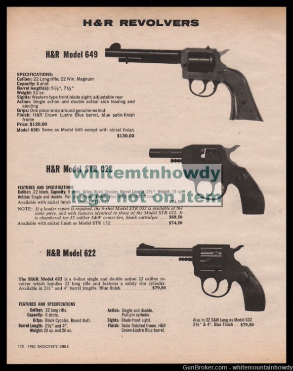 1982 HARRINGTON & RICHARDSON H&R 649 STR 022 622 Revolver PRINT AD-img-0