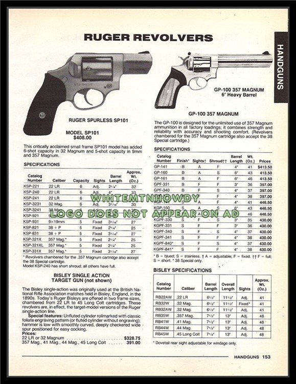 1994 RUGER Spurless SP101 GP 100 357 Magnum Revolver PRINT AD-img-0