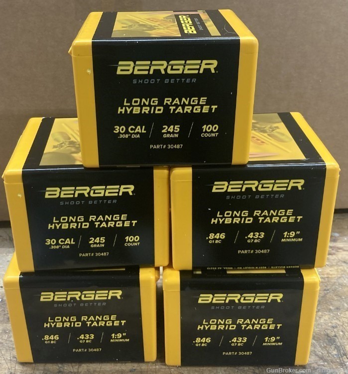 BERGER 30 CAL BULLETS # 30487 245 GR LONG RANGE HYBRID UNOPENED BOX 100-img-0