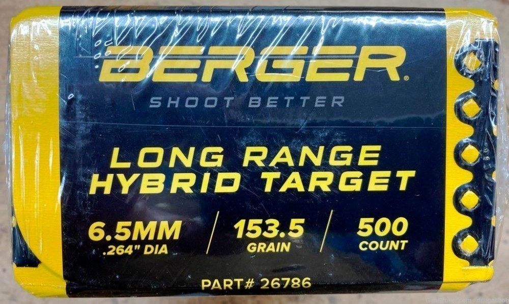 BERGER  BULLETS # 26786 153.5 GR 6.5MM LR HYBRID UNOPENED BOX OF 500-img-0