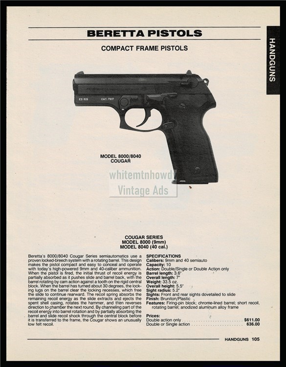 1996 BERETTA Model 8000 8040 Cougar Pistol PRINT AD-img-0