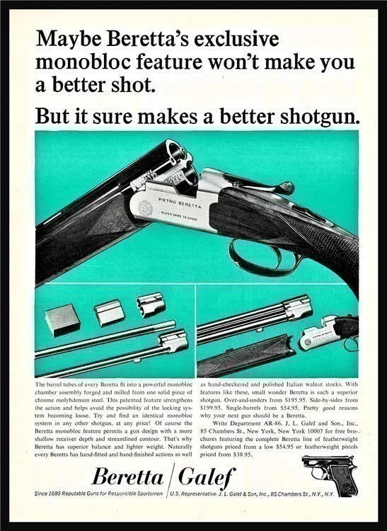 1966 BERETTA Silver Snipe 20 gauge Shotgun Vintage PRINT AD-img-0