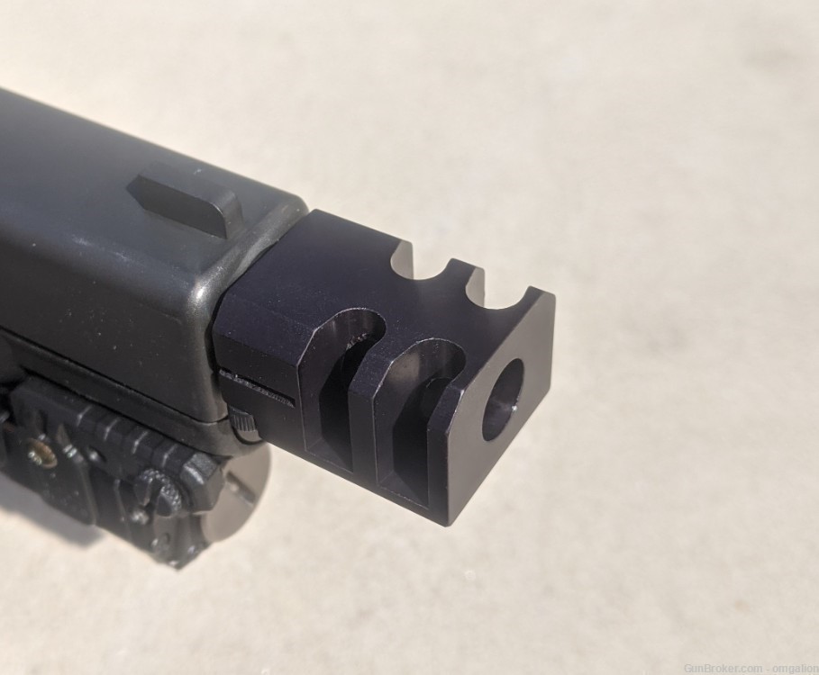 1/2x28 9mm Glock 17/19/26 Muzzle Brake compensator 10-degree cuts-img-2