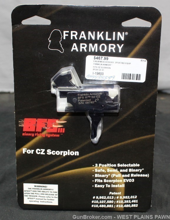 NIB Franklin Armory Binary Trigger FOR CZ SCORPION CZ-S1-img-0