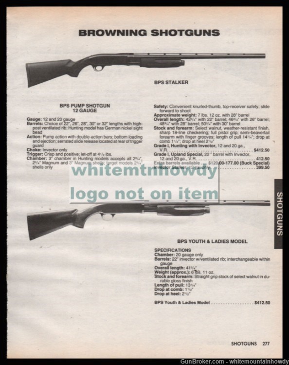 1988 BROWNING BPS Stalker and Youth Ladies Shotgun Original PRINT AD-img-0