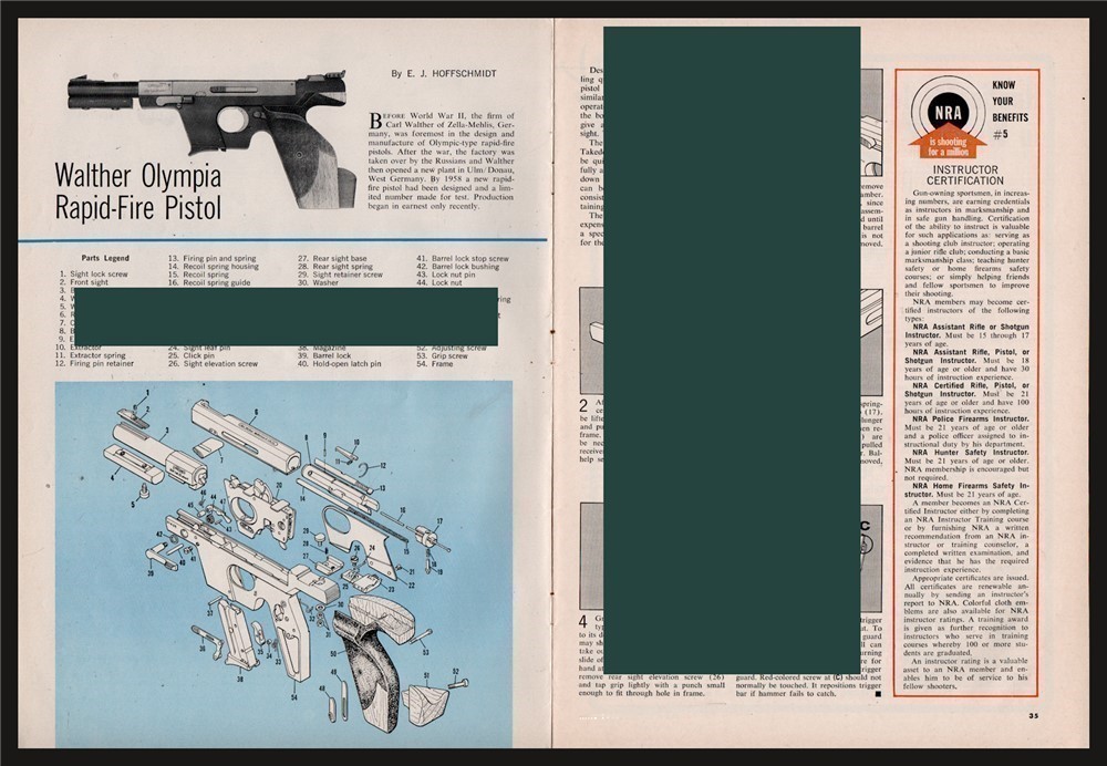 1965 WALTHER Olympia Pistol Exploded View Parts List Assembly Article-img-0