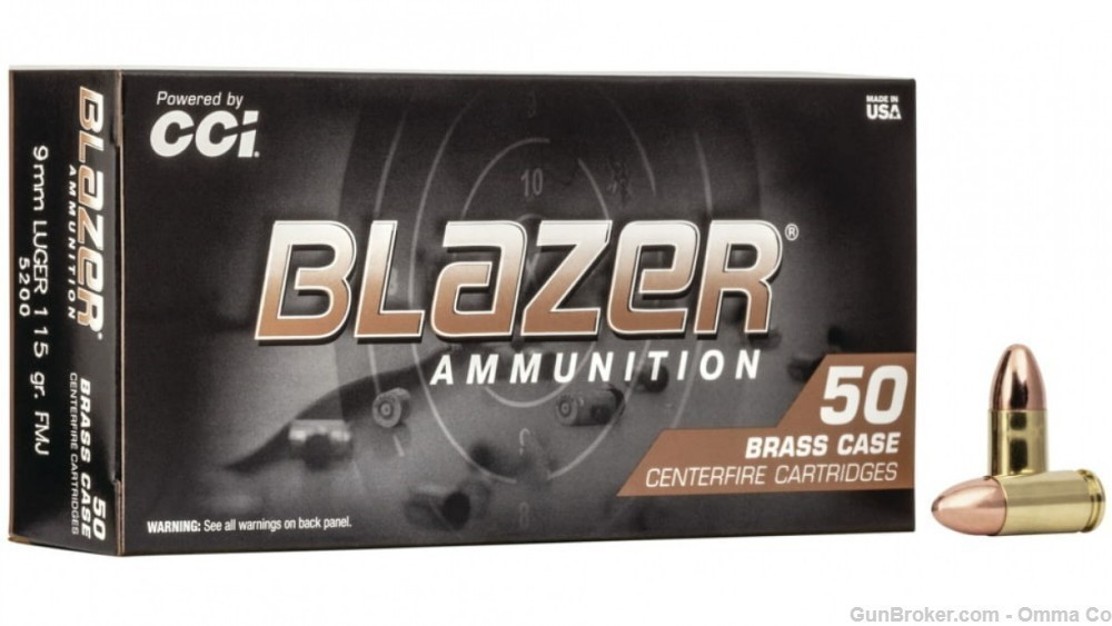 9mm Luger - 115 Grain FMJ - CCI Blazer 50 Rounds Ships Fast -img-0