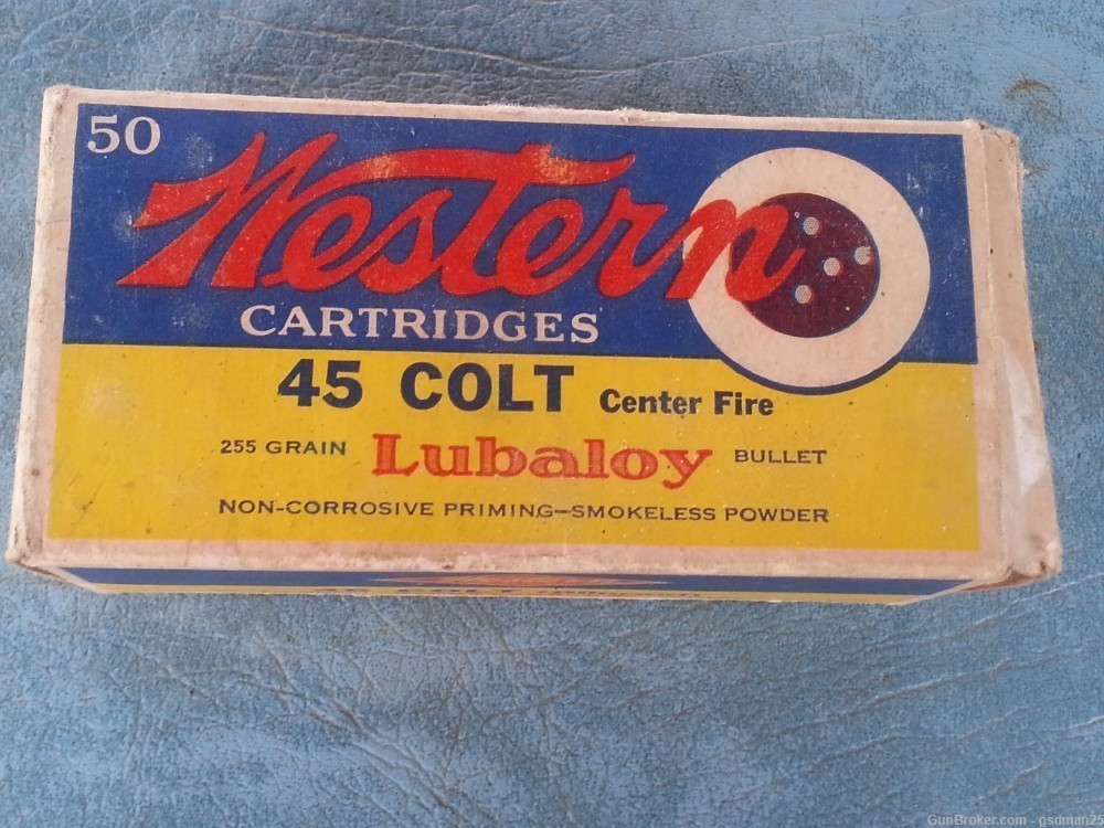 Collectable Winchester-Western 45 Colt Antique box of 50-img-1