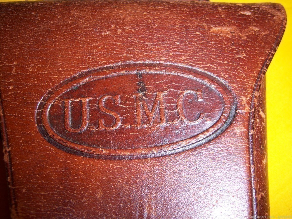 1912-15 USMC EMBOSSED M1911 .45CAL PISTOL LEATHER SWIVEL HOLSTER & STRAP-img-4